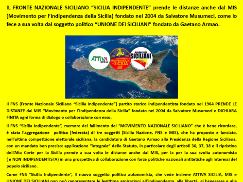 KUMMUNIKATU STAMPA:  Il FNS “Sicilia Indipendente” dichiara finita ogni forma di dialogo o collaborazione con il MIS!